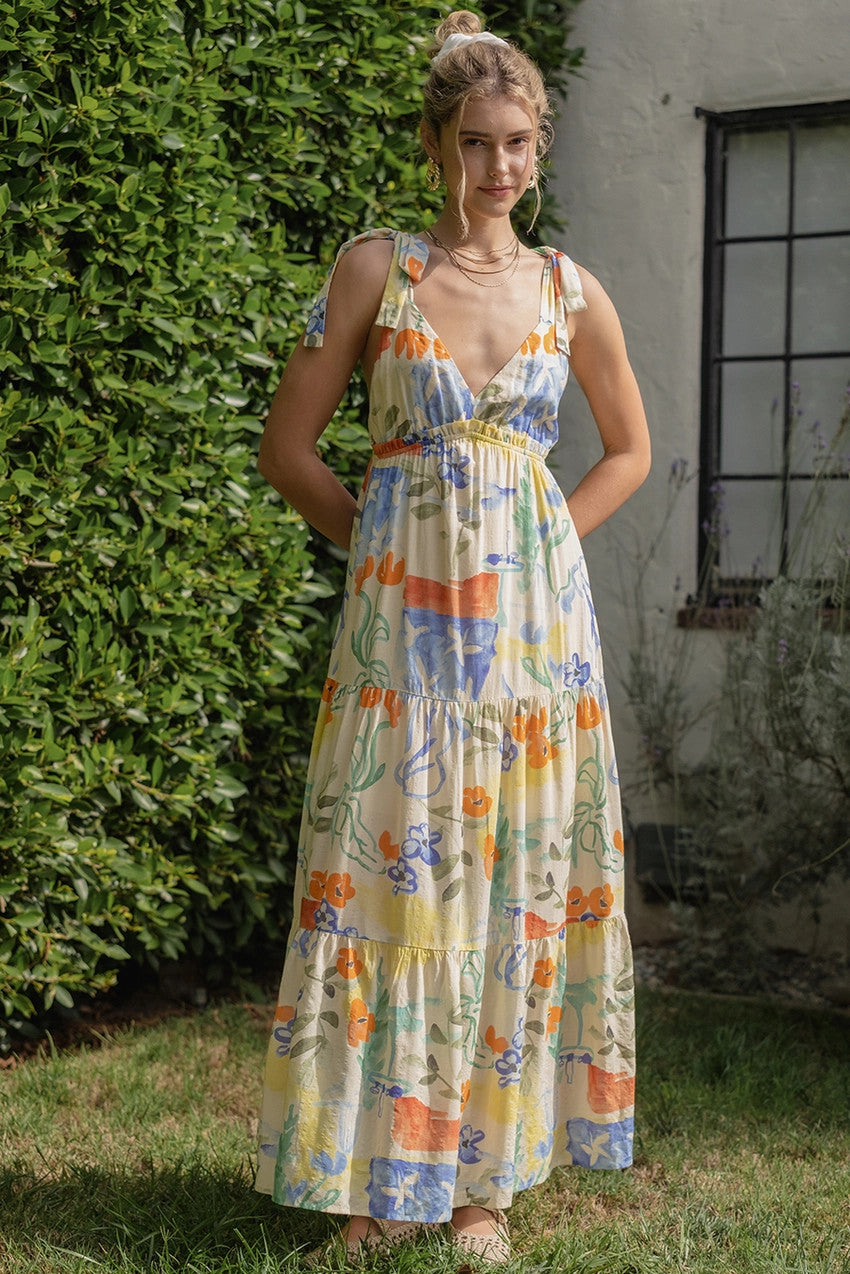 bohemian special dress Monaco Long bohemian dress with lace and ruffles, 3/4 sleeves