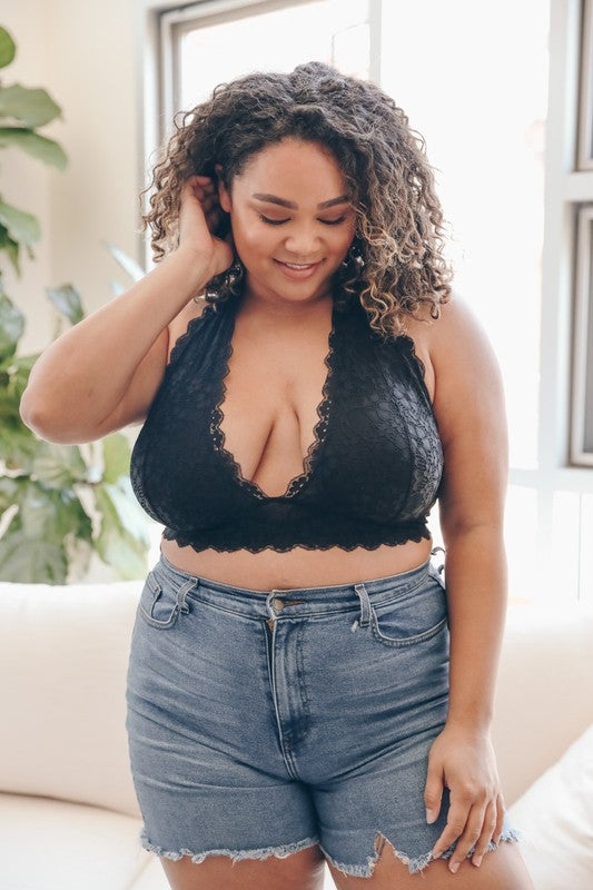 Curvy Lace Halter Bralette - Boutique 23